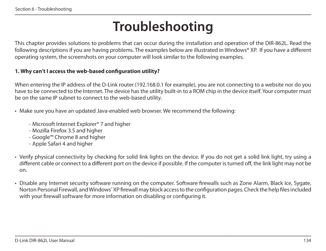 D-Link AC1600 user manual Troubleshooting 