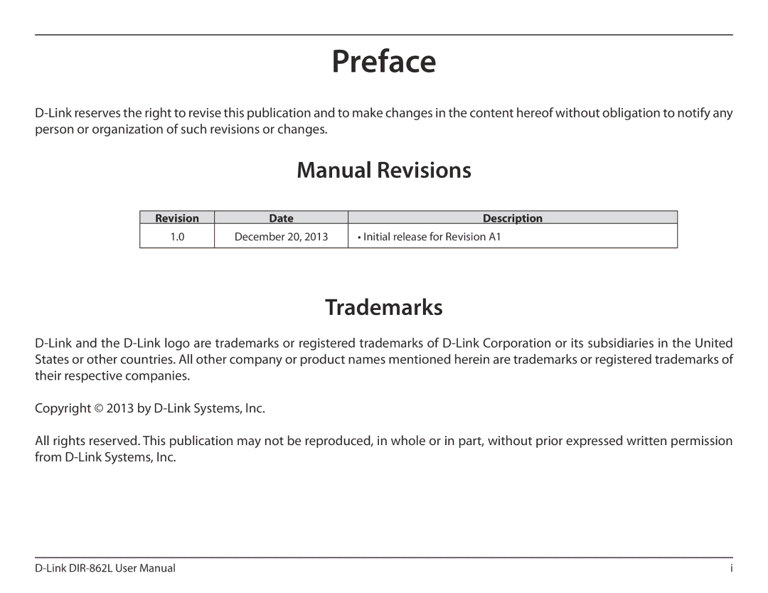 D-Link AC1600 user manual Manual Revisions, Trademarks, Revision Date 