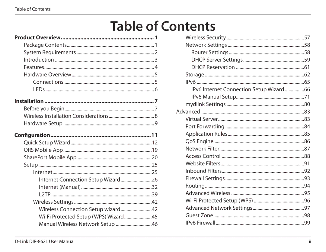 D-Link AC1600 user manual Table of Contents 