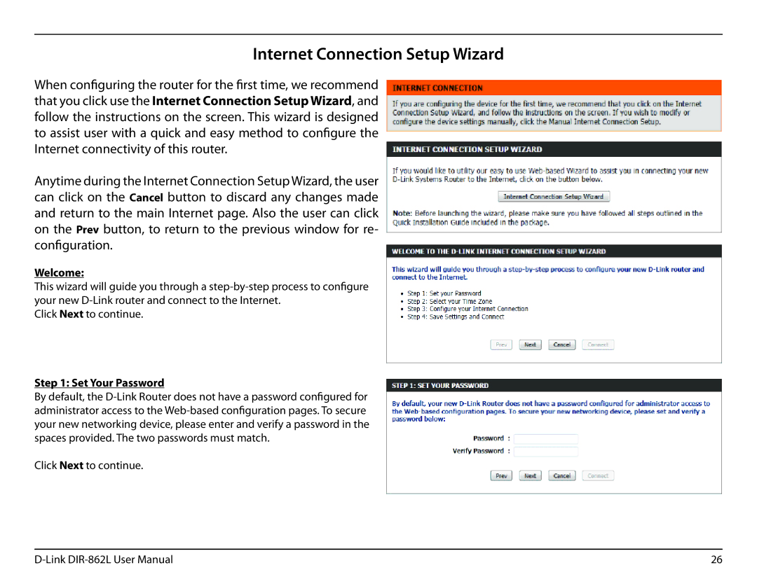 D-Link AC1600 user manual Internet Connection Setup Wizard, Welcome, Set Your Password 