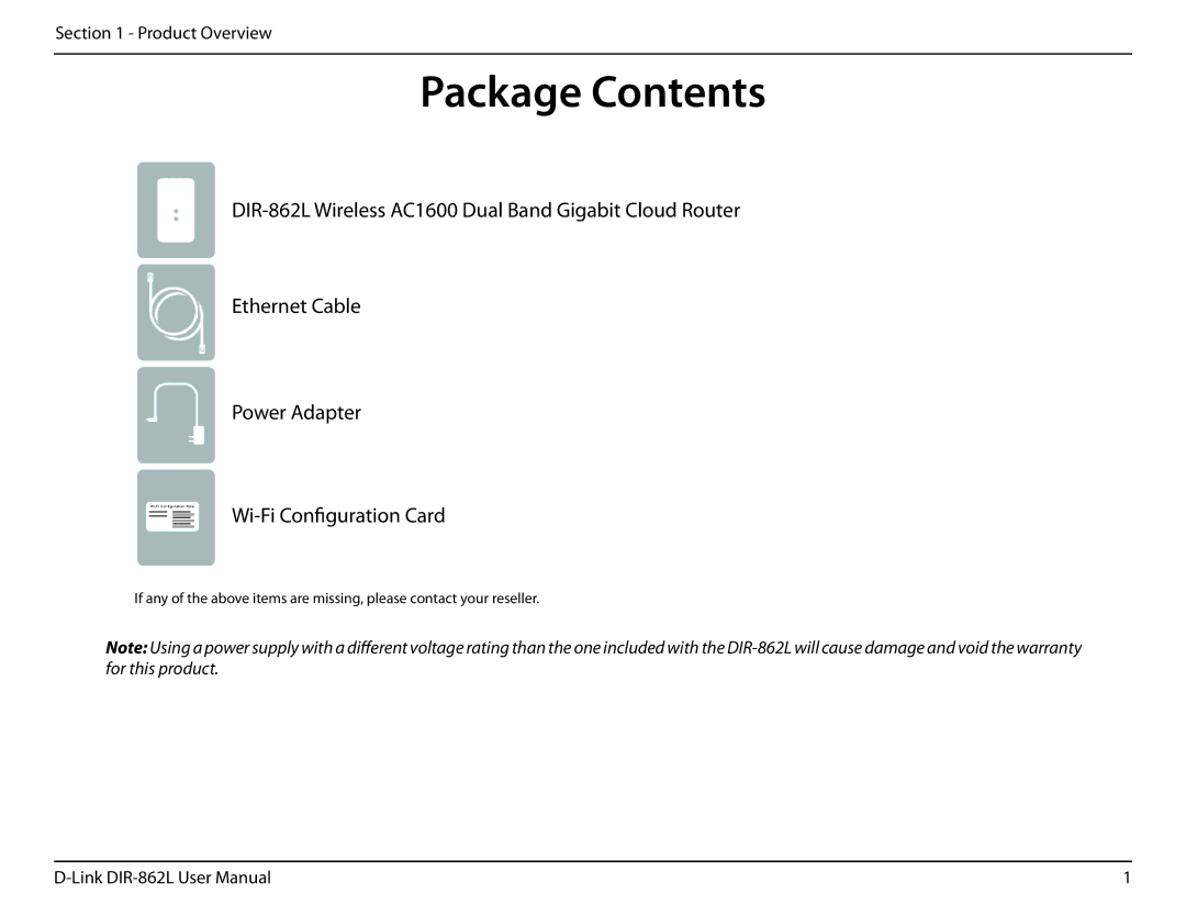 D-Link AC1600 user manual ProductPackageOverviewContents 