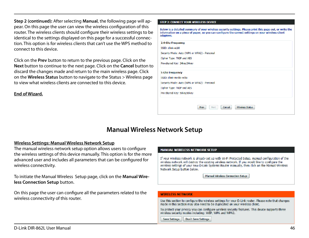 D-Link AC1600 user manual Wireless Settings Manual Wireless Network Setup 