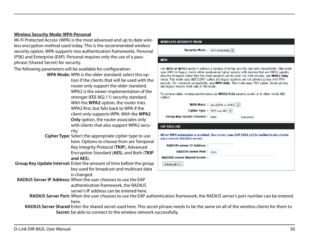 D-Link AC1600 user manual Wireless Security Mode WPA-Personal 