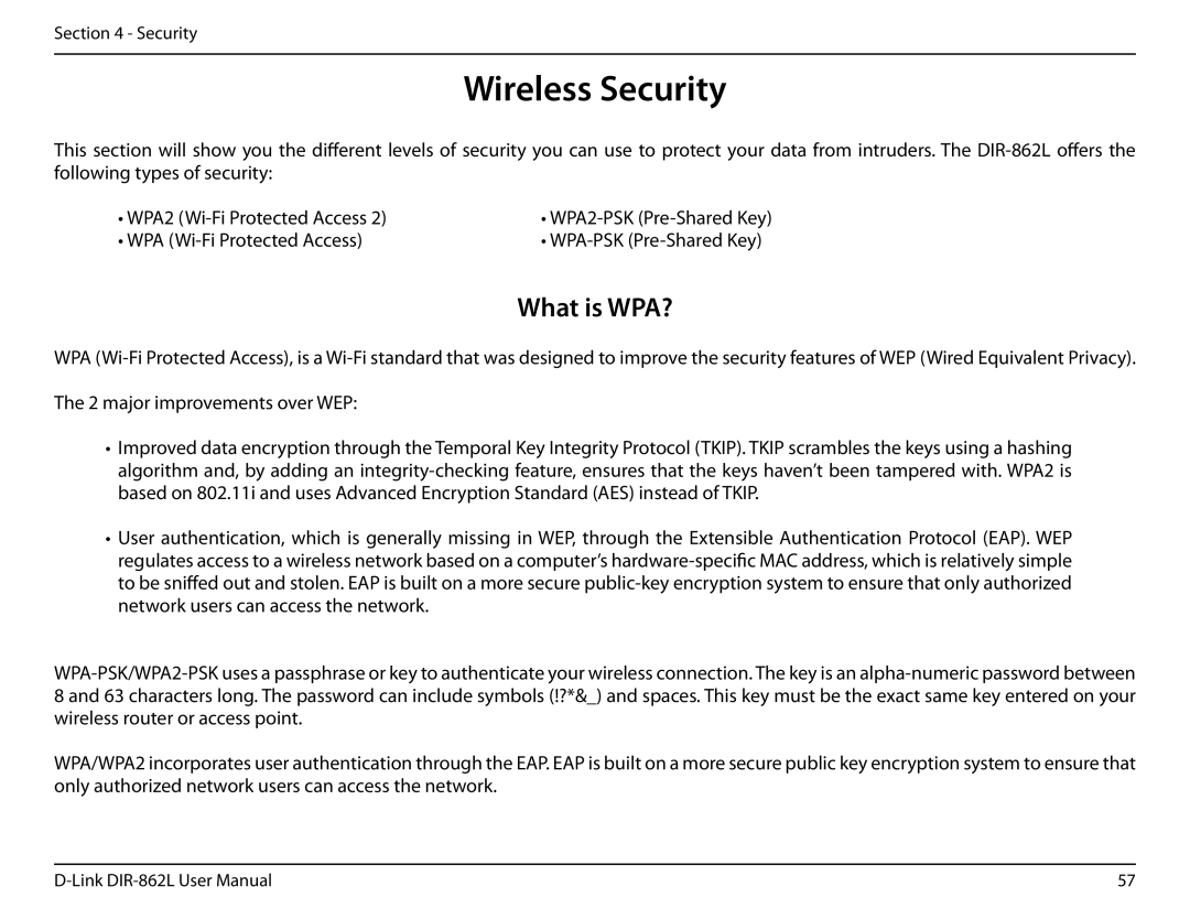 D-Link AC1600 user manual Wireless Security, What is WPA? 