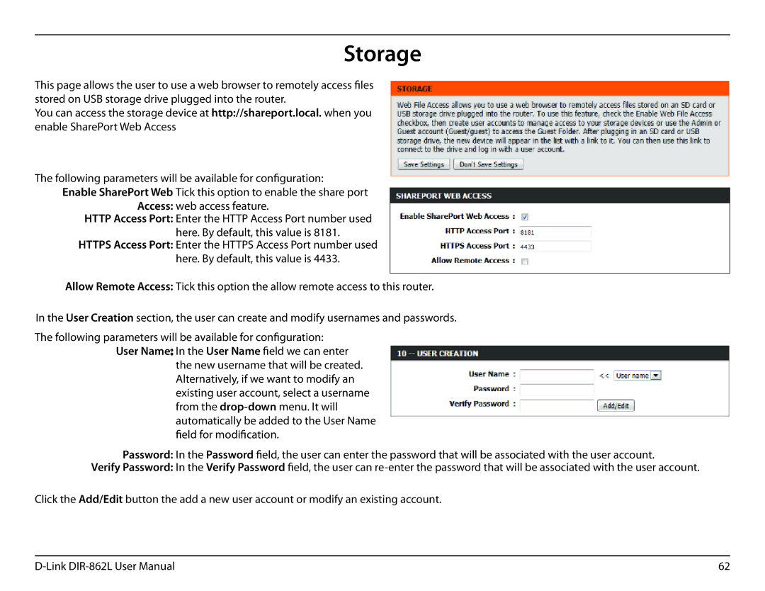 D-Link AC1600 user manual Storage 