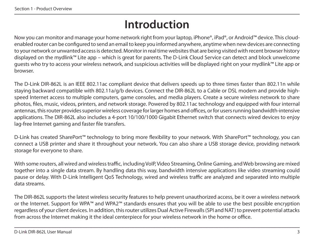 D-Link AC1600 user manual Introduction 