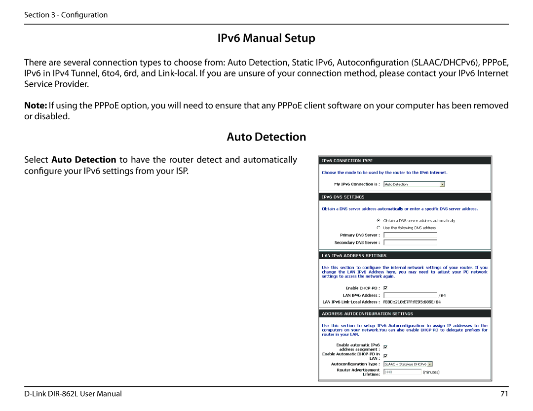 D-Link AC1600 user manual IPv6 Manual Setup, Auto Detection 