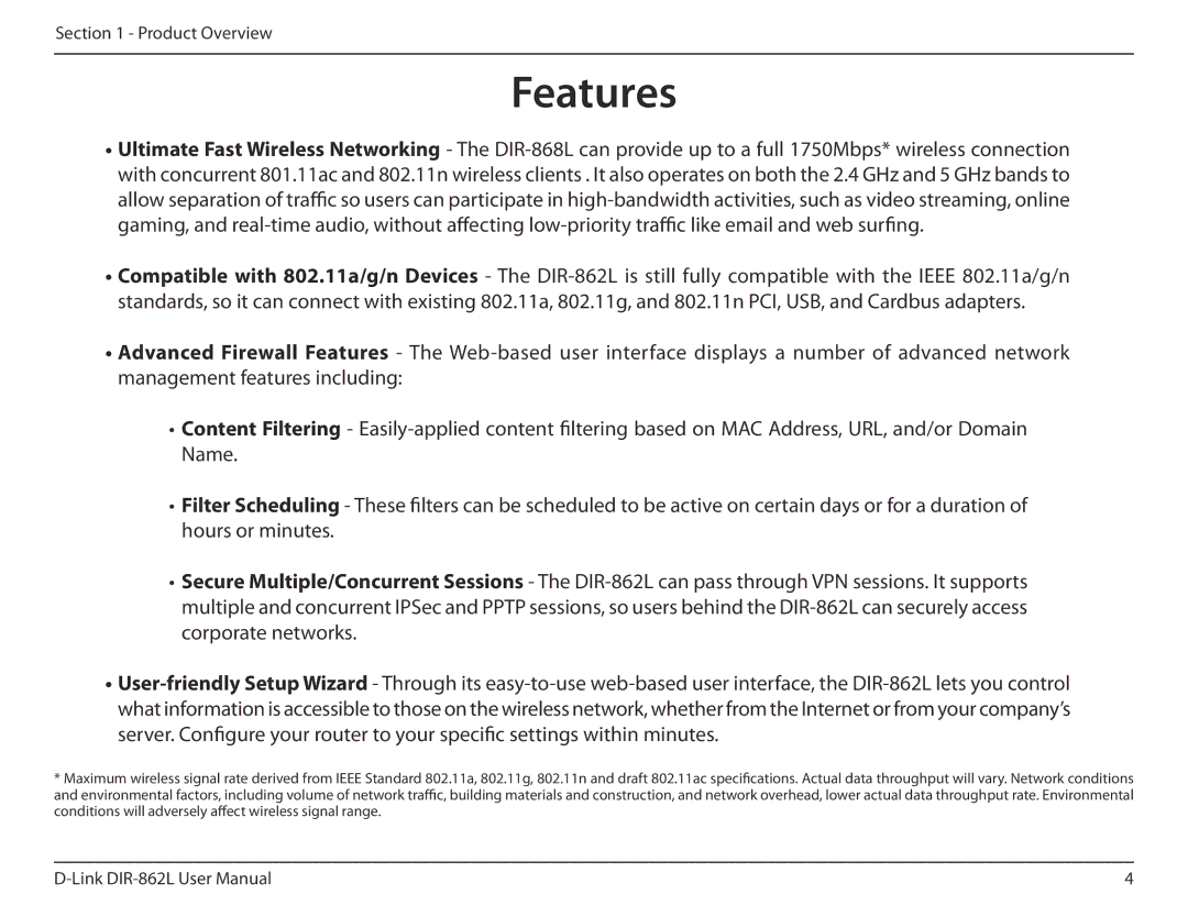 D-Link AC1600 user manual Features 