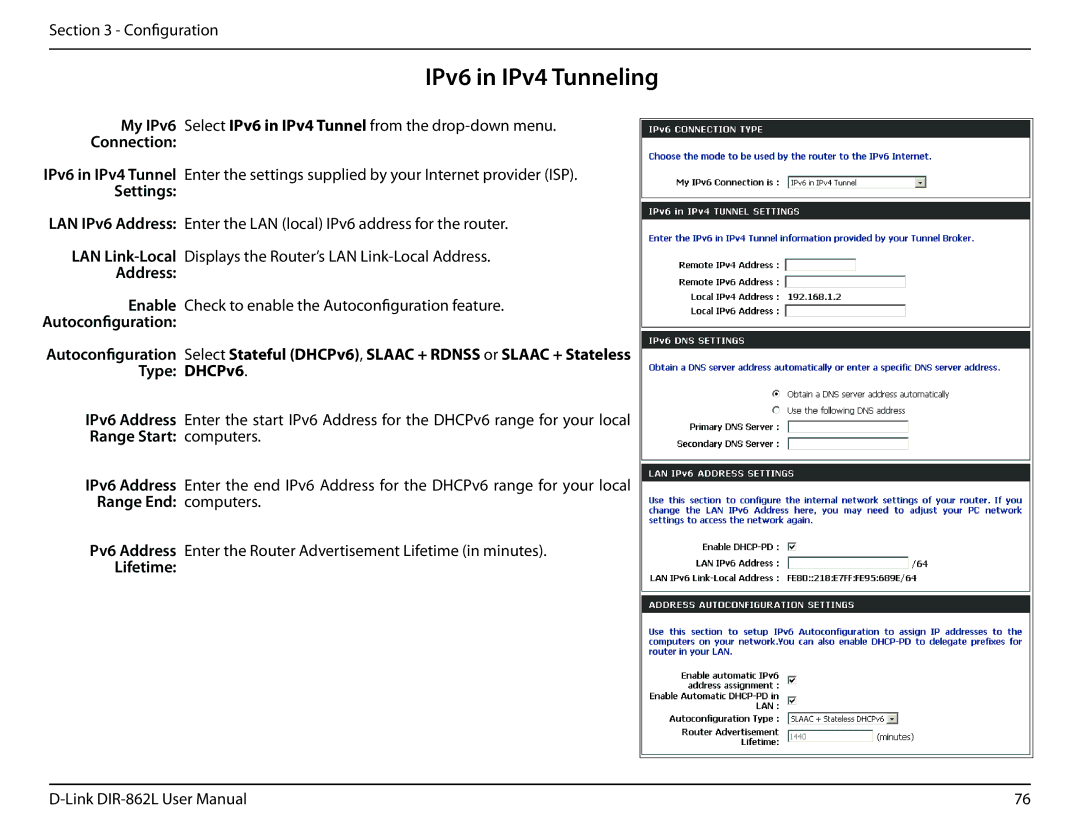 D-Link AC1600 user manual IPv6 in IPv4 Tunneling, Connection, Lifetime 