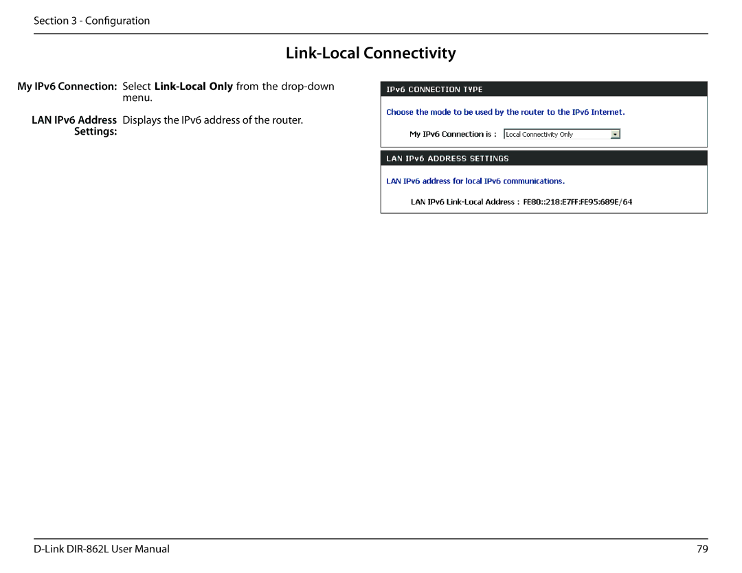 D-Link AC1600 user manual Link-Local Connectivity, Settings 