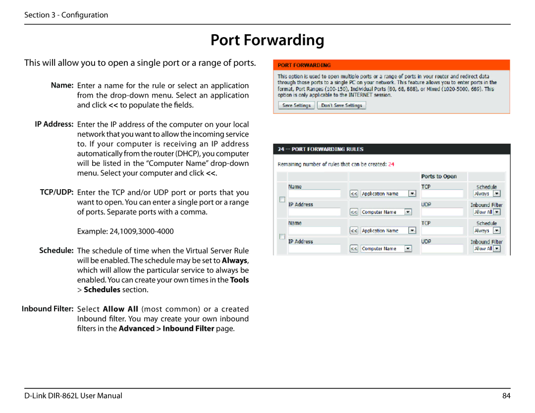 D-Link AC1600 user manual Port Forwarding 