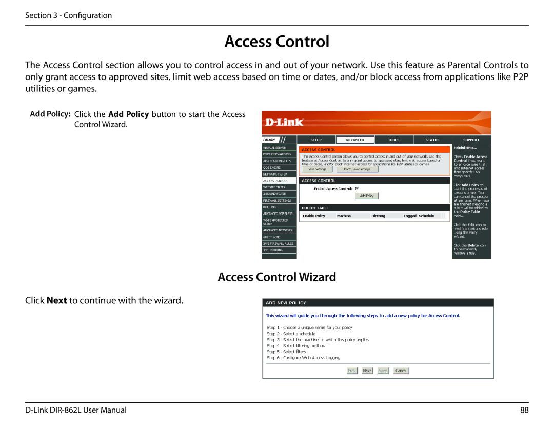 D-Link AC1600 user manual Access Control Wizard 