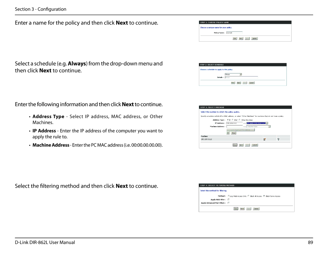 D-Link AC1600 user manual Select the filtering method and then clickNext to continue 