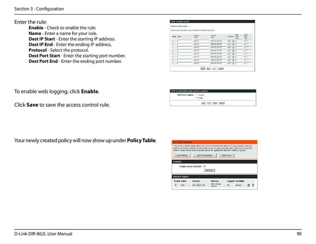 D-Link AC1600 user manual Enter the rule 