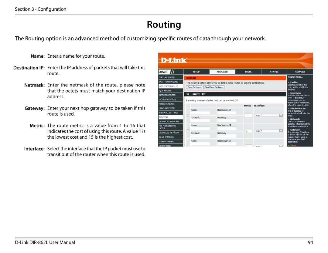 D-Link AC1600 user manual Routing 