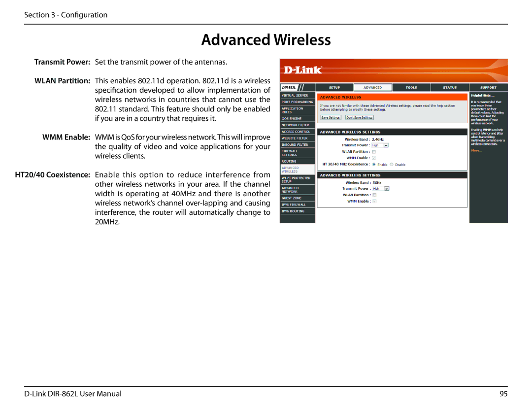 D-Link AC1600 user manual Advanced Wireless 