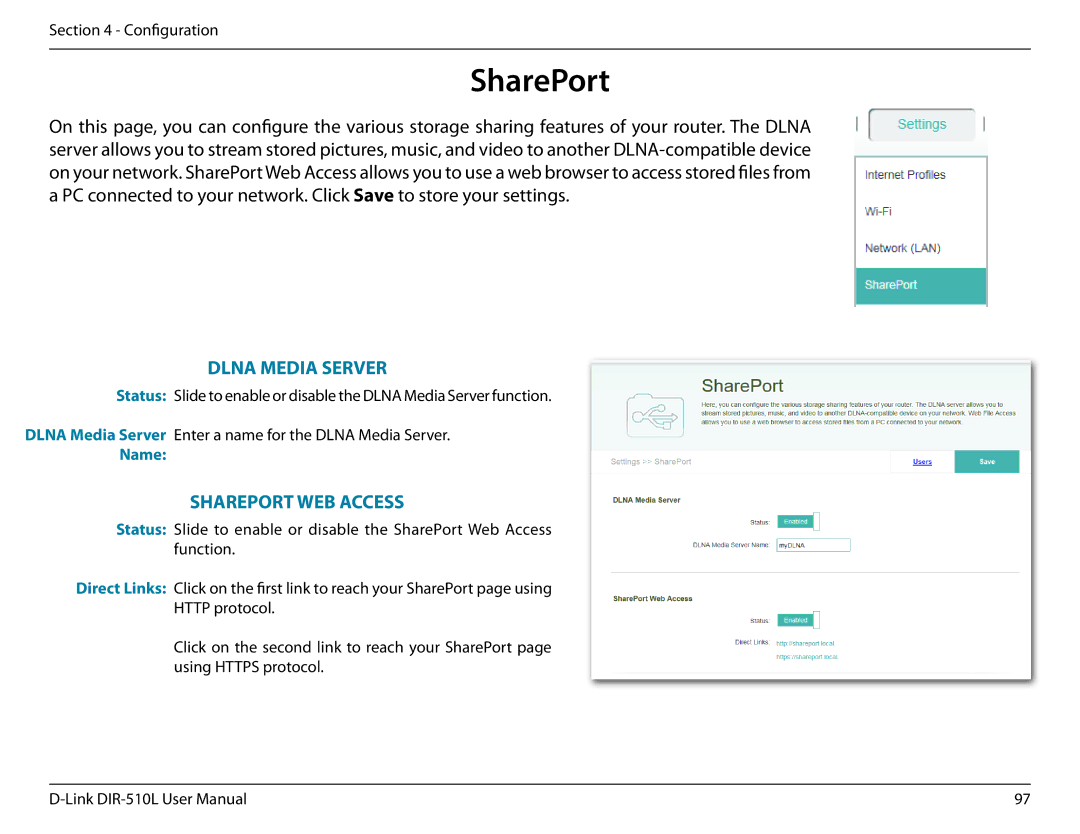 D-Link AC750 user manual SharePort, Shareport WEB Access 