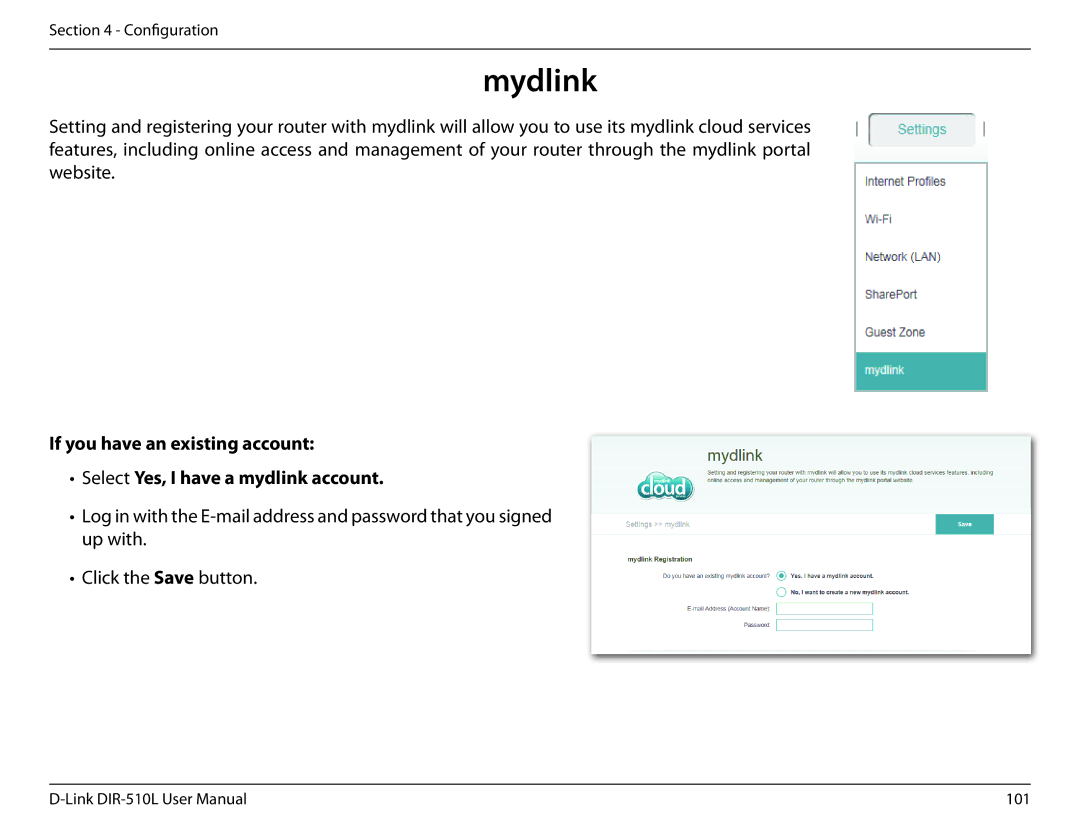 D-Link AC750 user manual Mydlink 