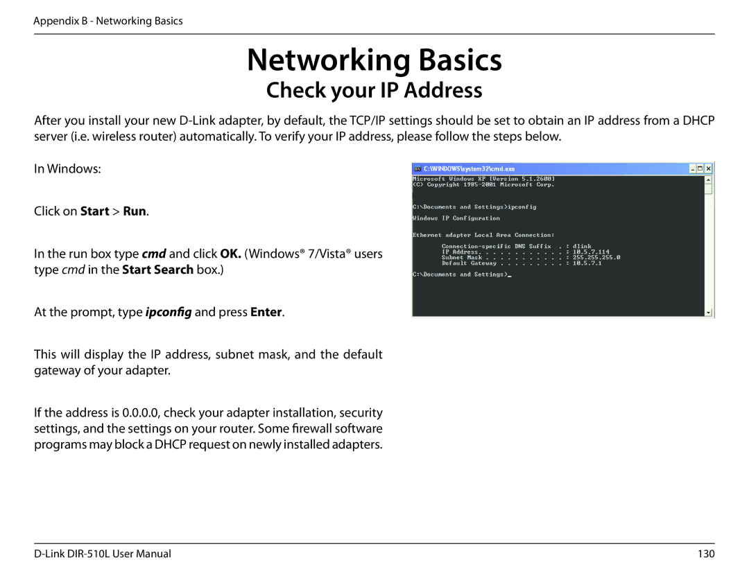 D-Link AC750 user manual Networking Basics, Check your IP Address 