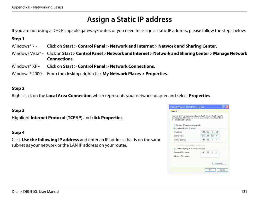 D-Link AC750 user manual Assign a Static IP address, Step 