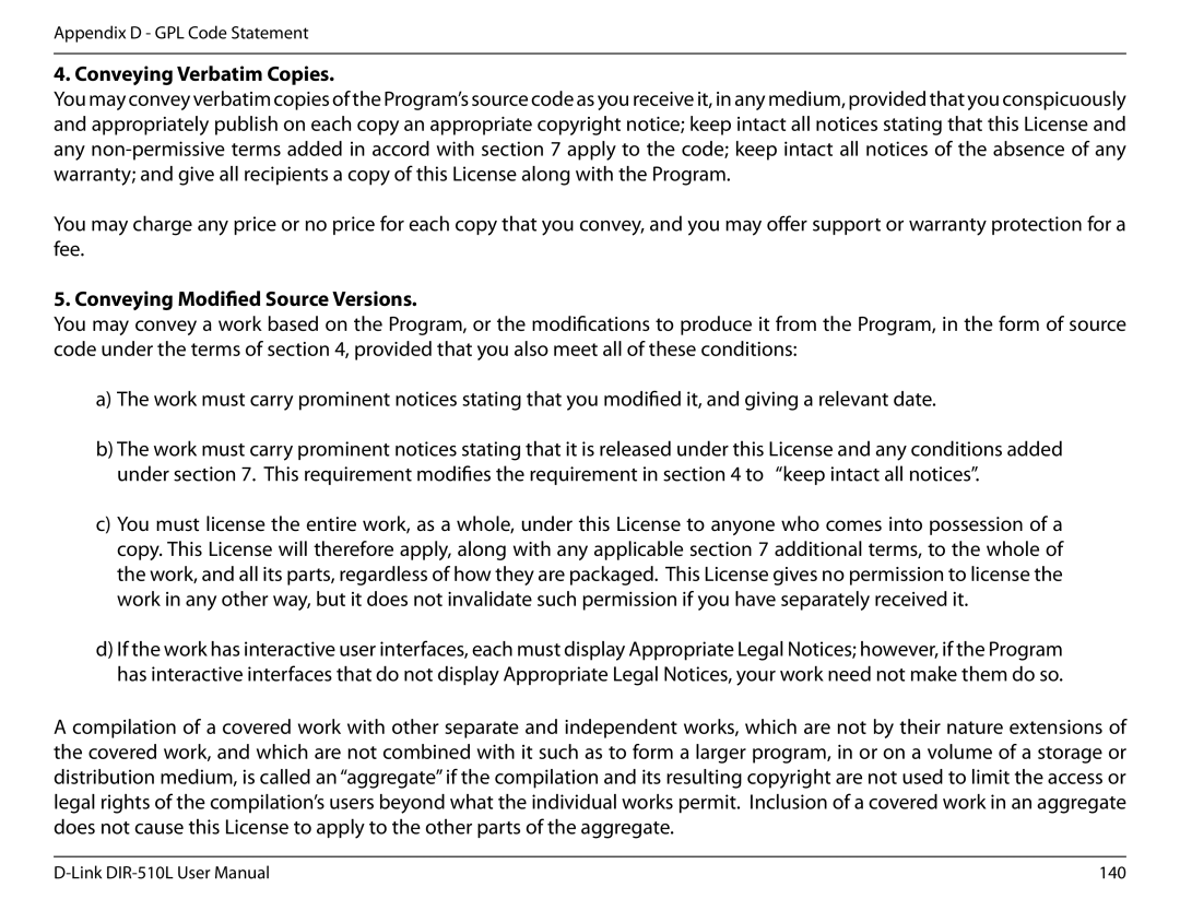 D-Link AC750 user manual Conveying Verbatim Copies, Conveying Modified Source Versions 