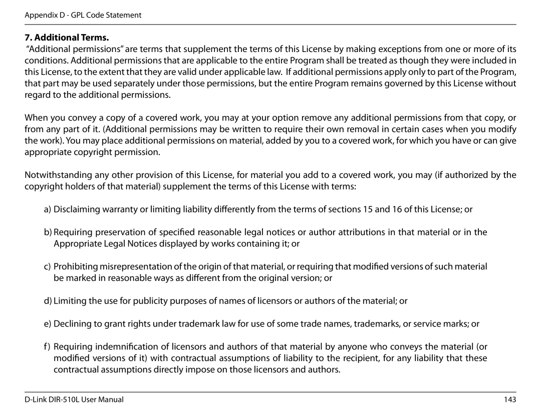 D-Link AC750 user manual Additional Terms 