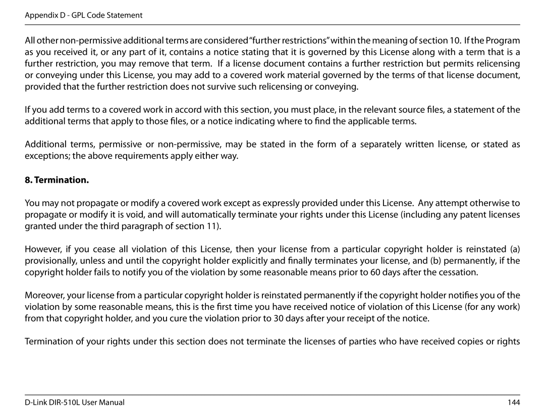 D-Link AC750 user manual Termination 