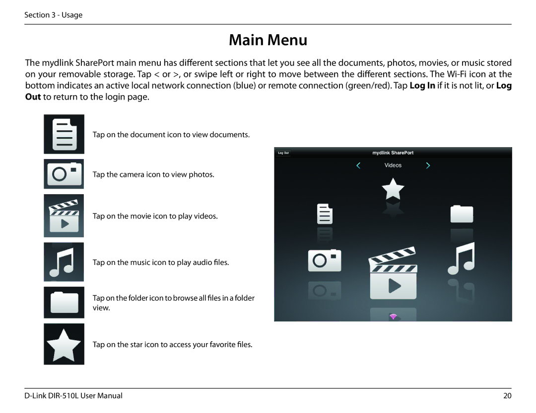 D-Link AC750 user manual Main Menu 