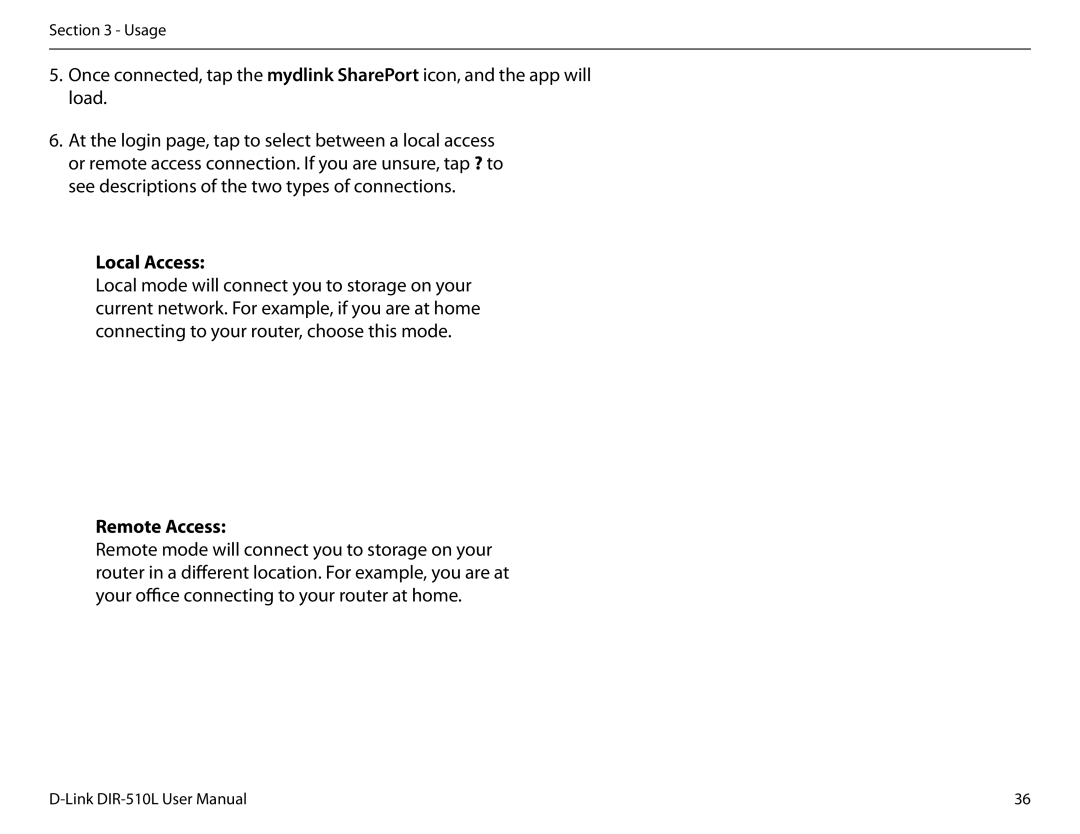 D-Link AC750 user manual Local Access, Remote Access 