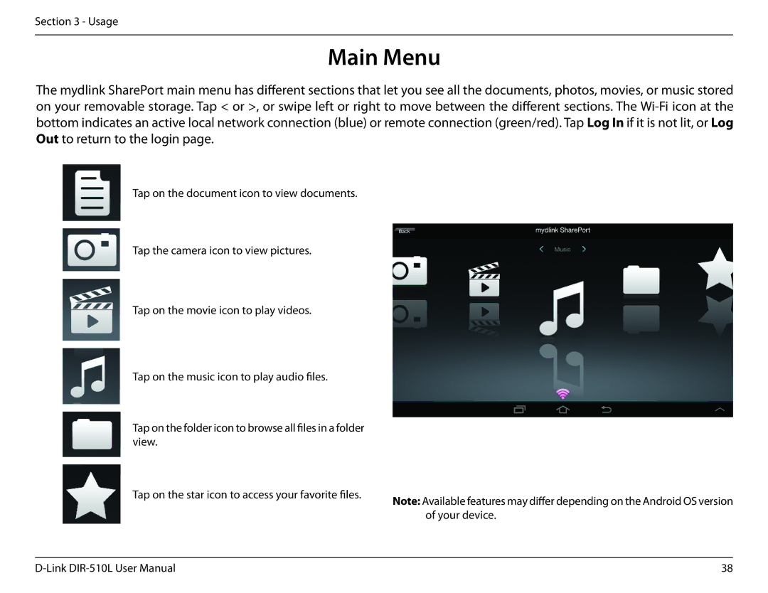 D-Link AC750 user manual Main Menu 