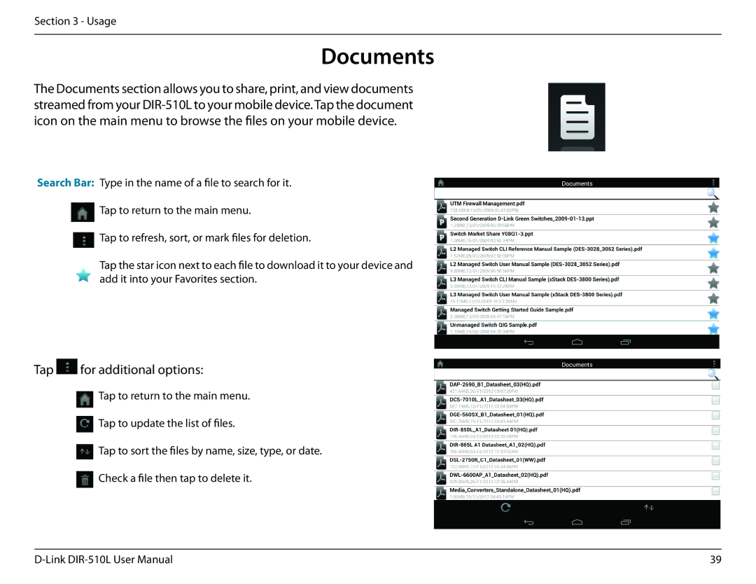 D-Link AC750 user manual Documents, Tap for additional options 