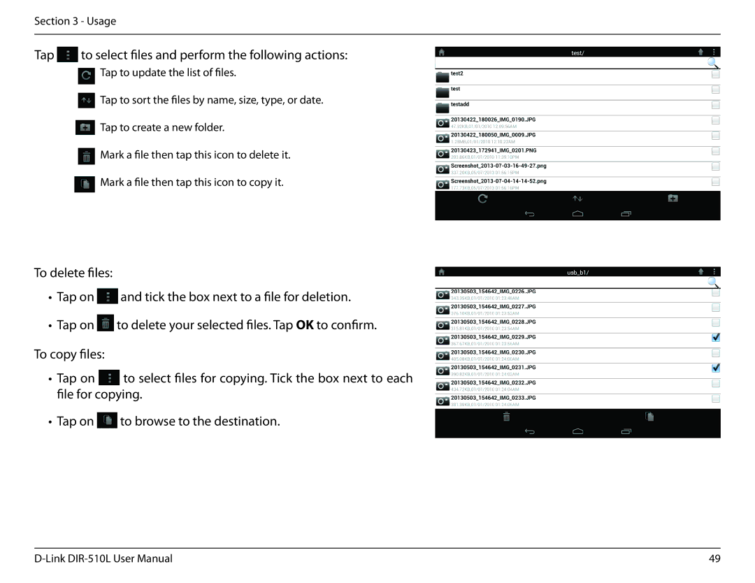 D-Link AC750 user manual To select files and perform the following actions 