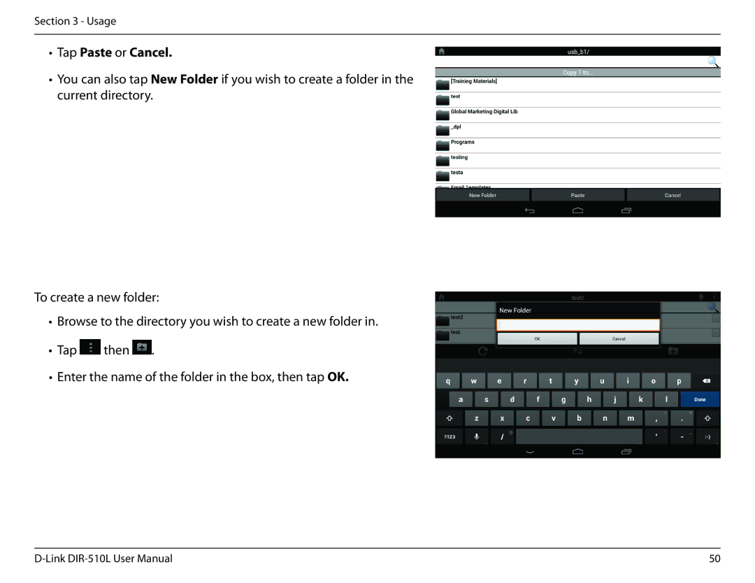 D-Link AC750 user manual Tap Paste or Cancel 