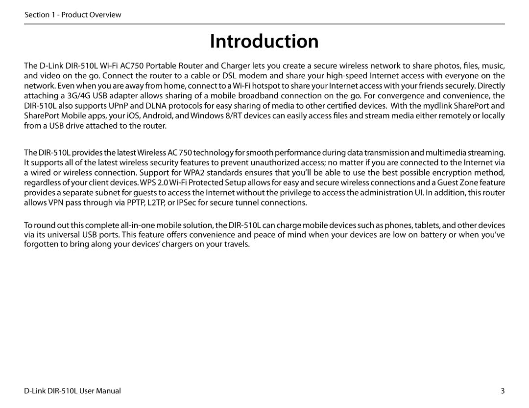 D-Link AC750 user manual Introduction 