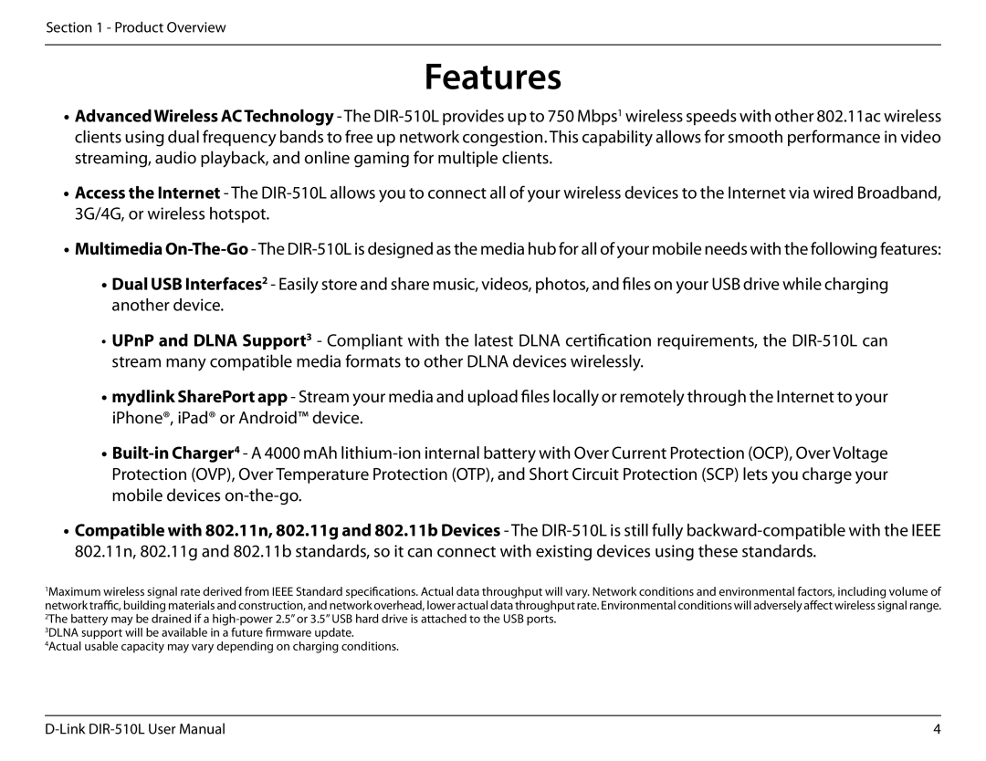 D-Link AC750 user manual Features 