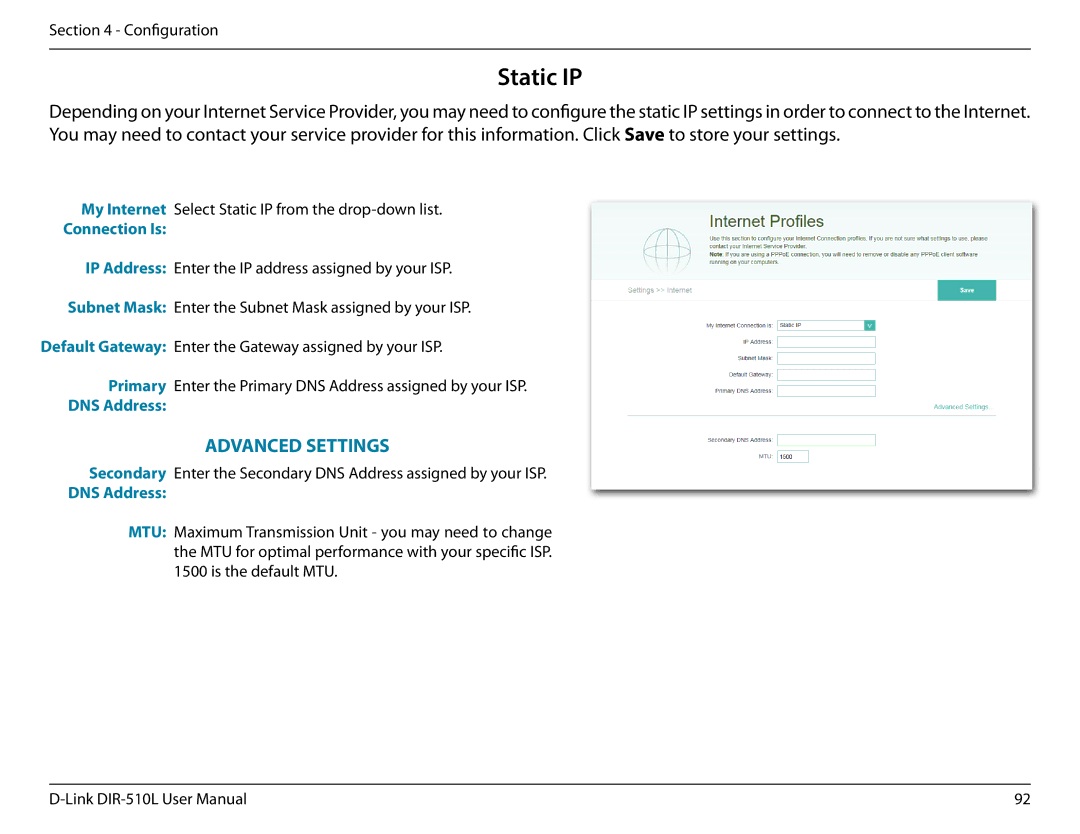 D-Link AC750 user manual Static IP 