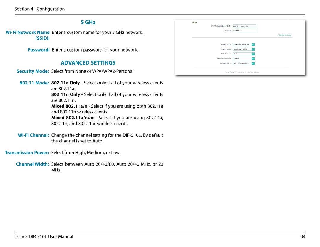 D-Link AC750 user manual Advanced Settings 