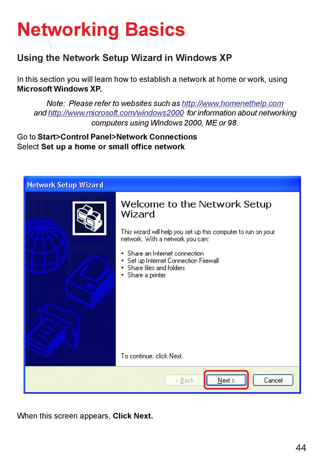 D-Link AG DI-784 manual Networking Basics, Microsoft Windows XP 