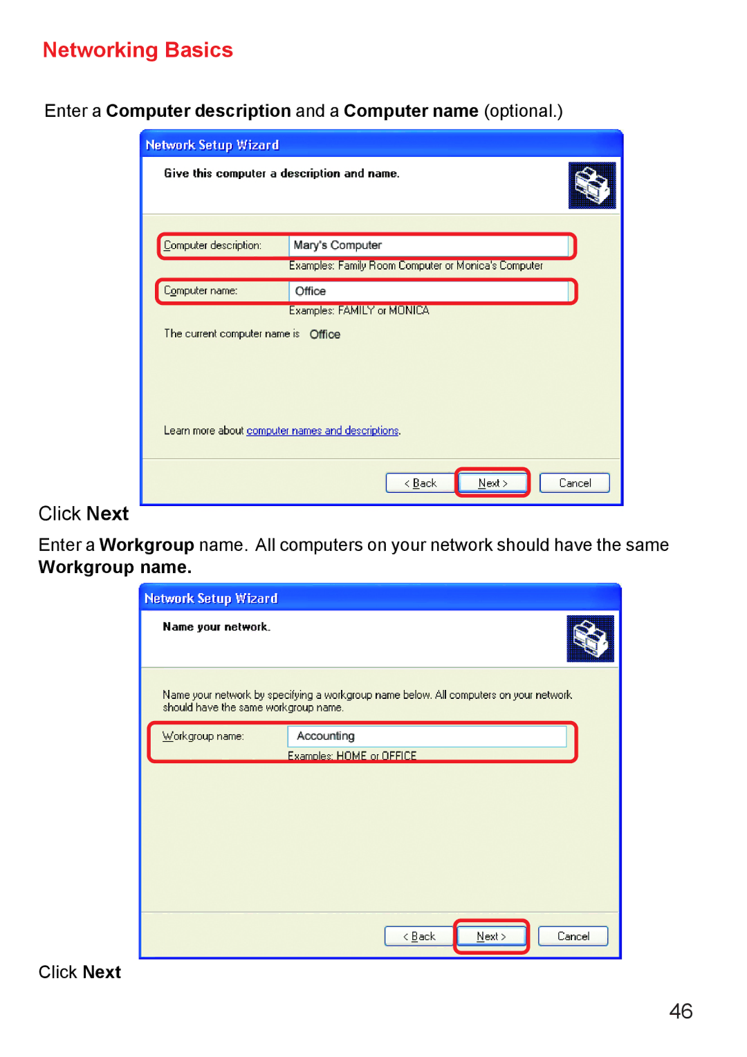 D-Link AG DI-784 manual Enter a Computer description and a Computer name optional, Workgroup name 