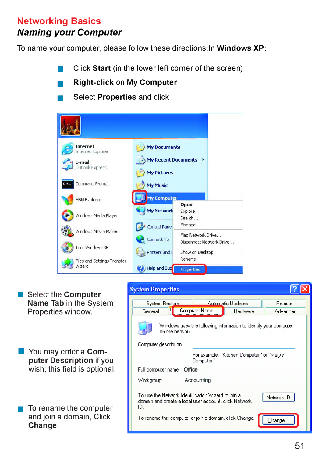 D-Link AG DI-784 manual Naming your Computer, Right-click on My Computer 