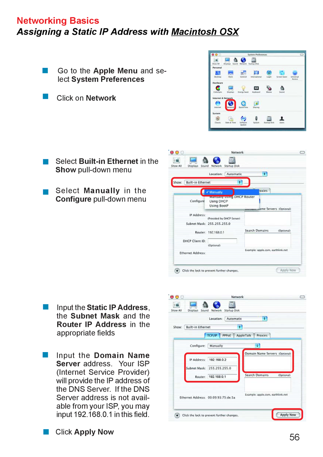 D-Link AG DI-784 manual Assigning a Static IP Address with Macintosh OSX 