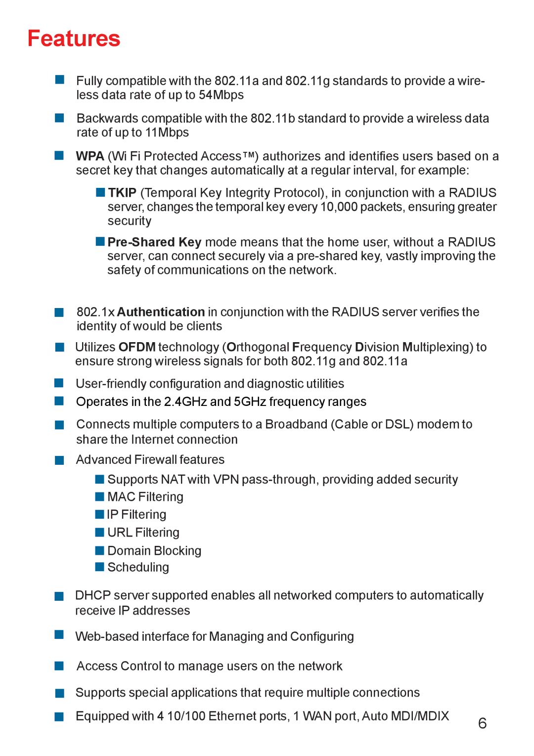 D-Link AG DI-784 manual Features 