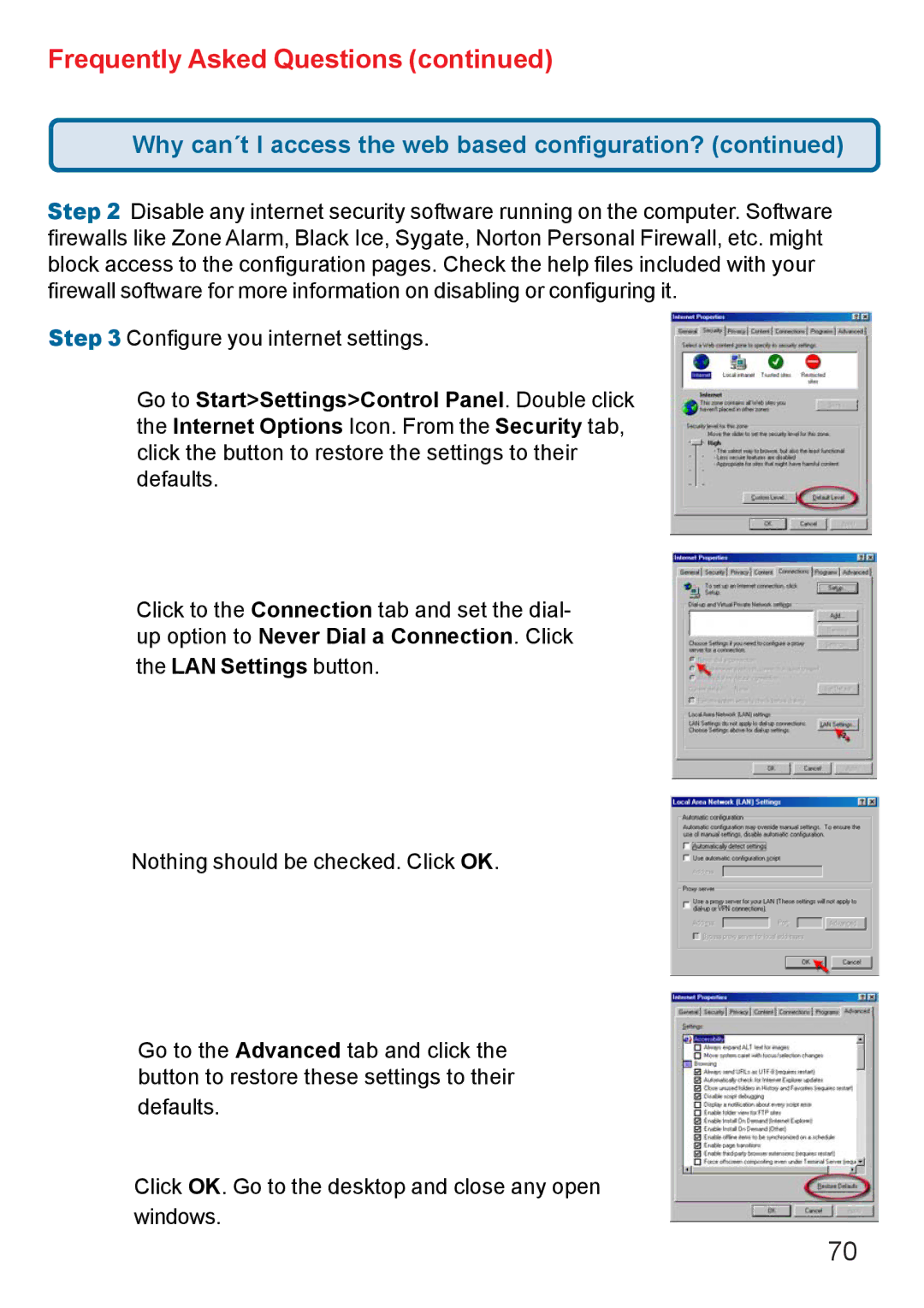 D-Link AG DI-784 manual LAN Settings button 