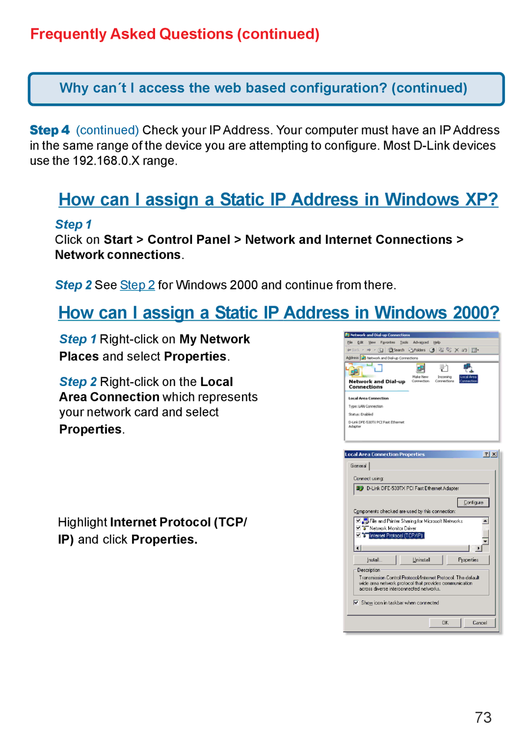 D-Link AG DI-784 manual How can I assign a Static IP Address in Windows XP?, Places and select Properties 