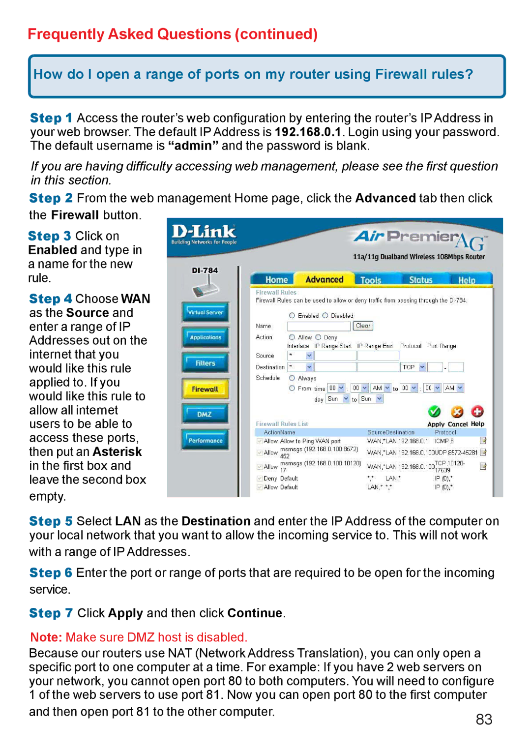 D-Link AG DI-784 manual Frequently Asked Questions 