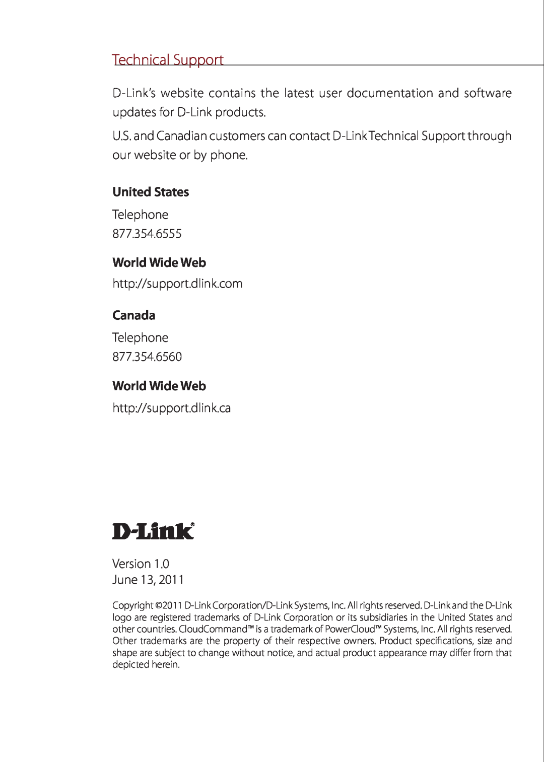 D-Link airpremier n dual band poe access point manual Technical Support, United States, World Wide Web, Canada 