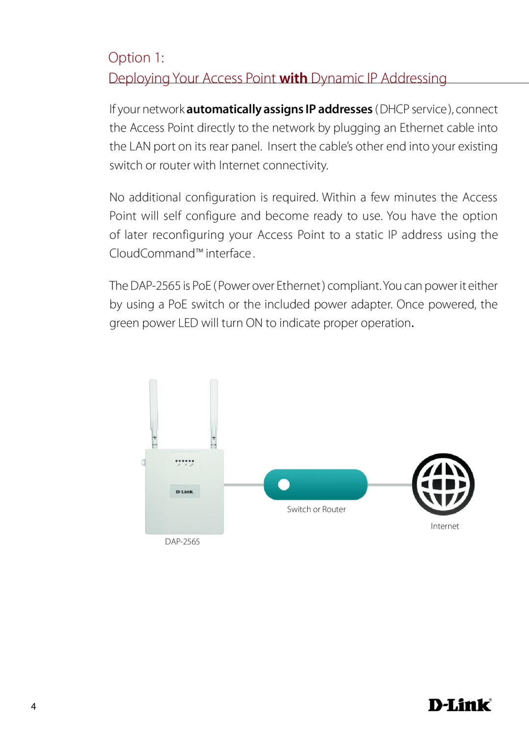 D-Link airpremier n dual band poe access point manual Option Deploying Your Access Point with Dynamic IP Addressing 