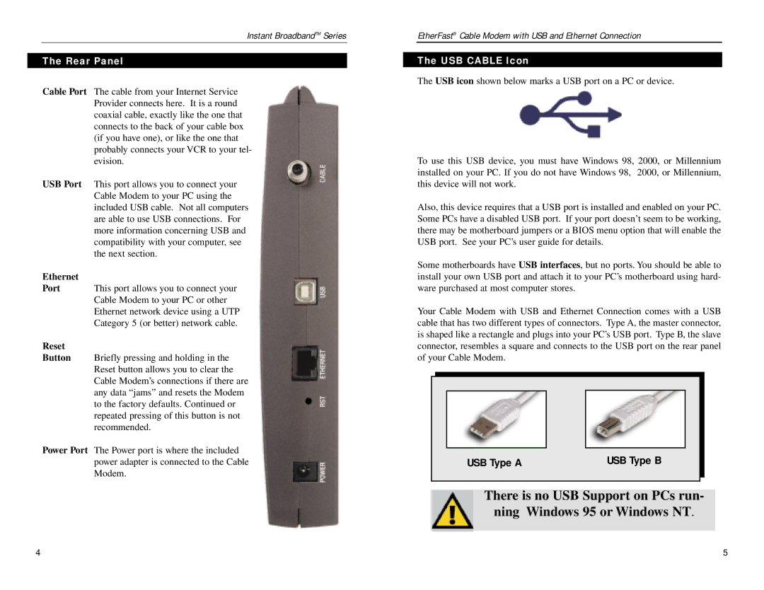 D-Link BEFCMU10 manual Rear Panel, USB Cable Icon 