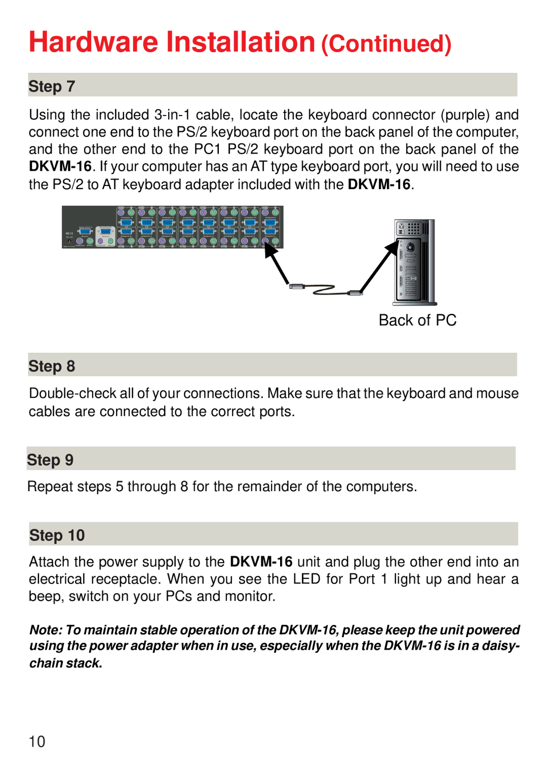 D-Link D-Link DKVM-16 manual Repeat steps 5 through 8 for the remainder of the computers 