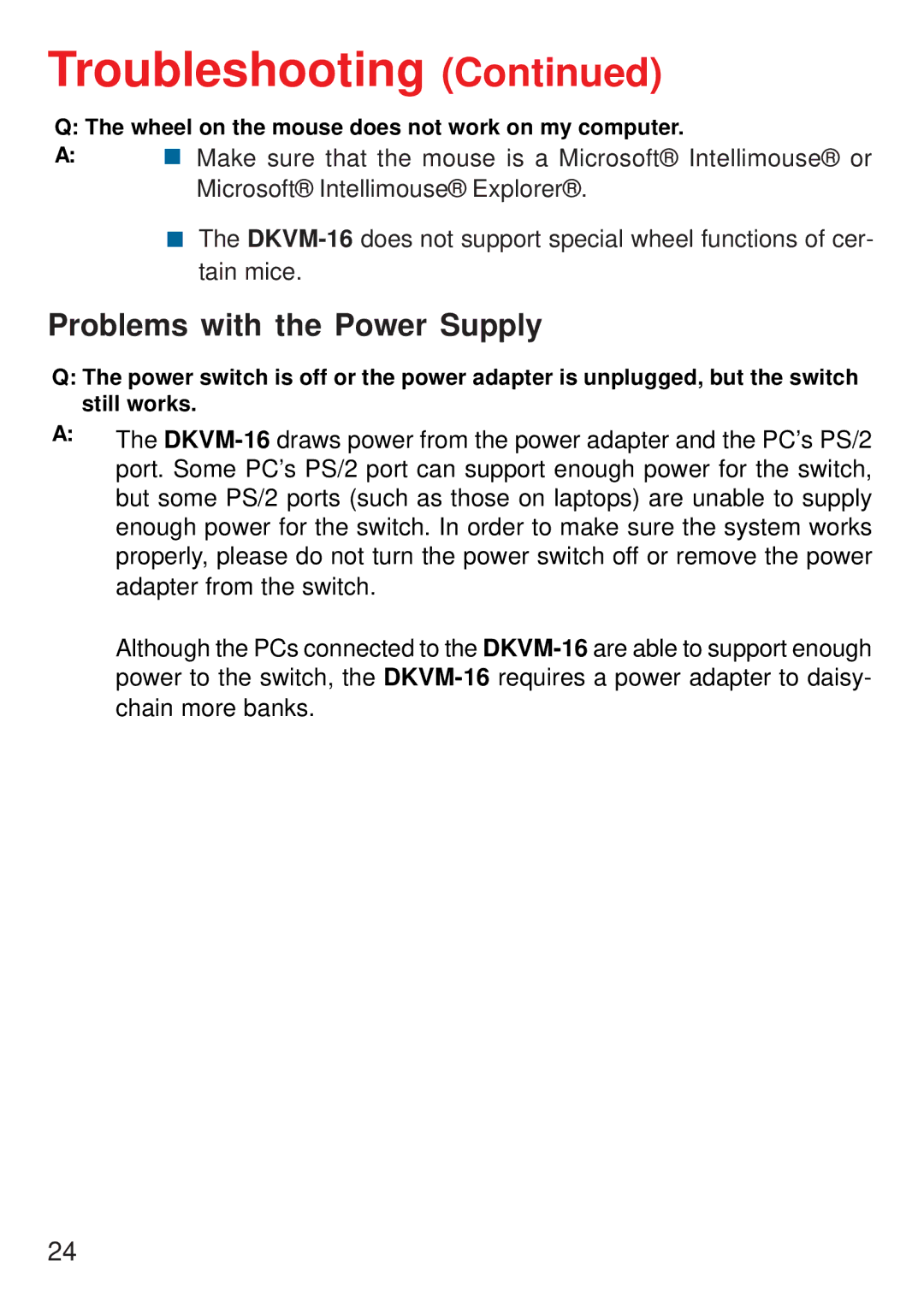 D-Link D-Link DKVM-16 manual Problems with the Power Supply 